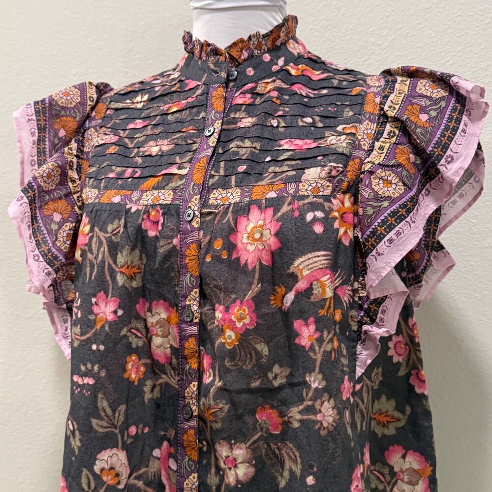 Sundance Marcleine Floral Top Coquette Ruffle Pintuck Boho Cottagecore Large - Picture 4 of 9